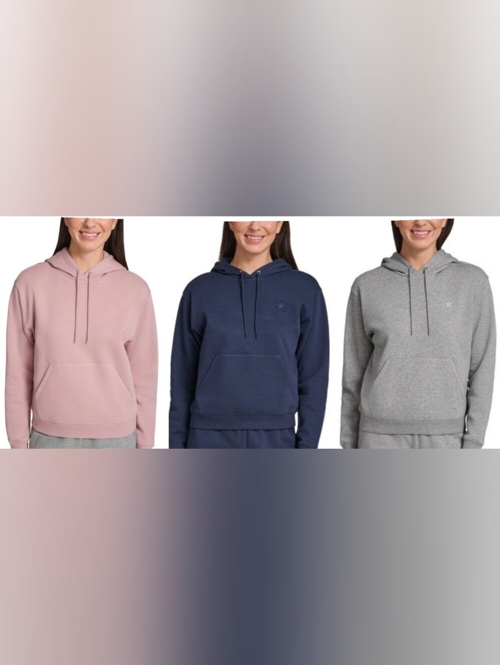 New!! Converse Women Fleece Hoodie Select Color Navy Gray Pink Size XS- XX-LARGE